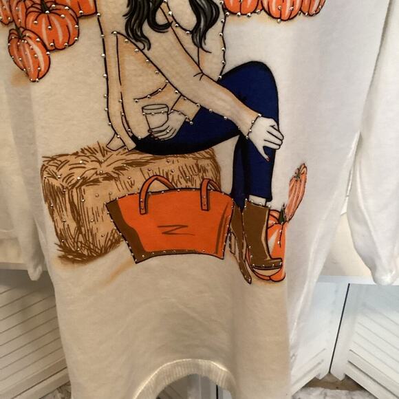 KISS & FLY NEW FALL PUMPKIN SOFT SWEATER SIZE LARGE 1241 - Picture 3 of 6